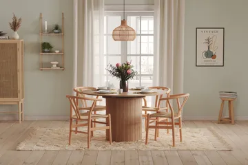 Kopparbo Runt Matbord 130 cm Förlängningsbart med illäggsskiva - Vitlaserat Ek / Ljusbeige - Products - Möbler - Bord & matgrupp - Matbord & köksbord