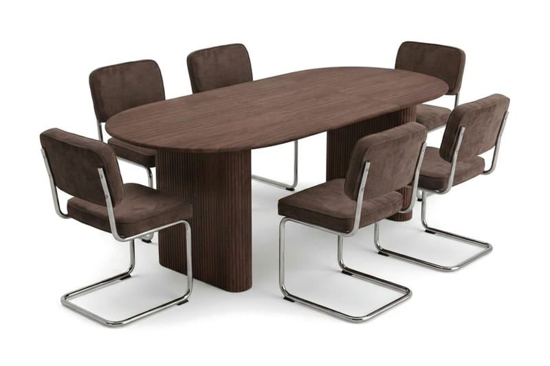 Noira Matgrupp förlängningsbart 160-220 cm Valnöt med 6 Milva Matstolar - Valnöt - Products - Möbler - Bord & matgrupp - Matgrupp