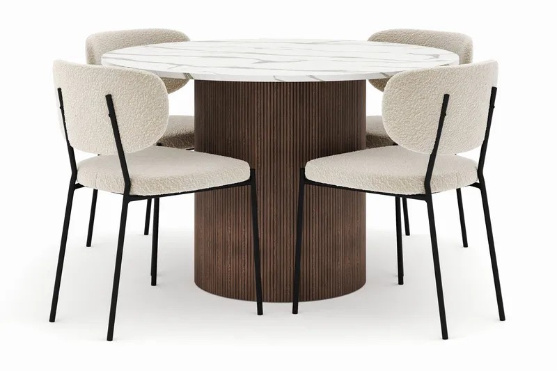 Uppveda Matbord 120 cm Rund med 4 Gemmiano Stolar - Brun - Products - Möbler - Bord & matgrupp - Matgrupp