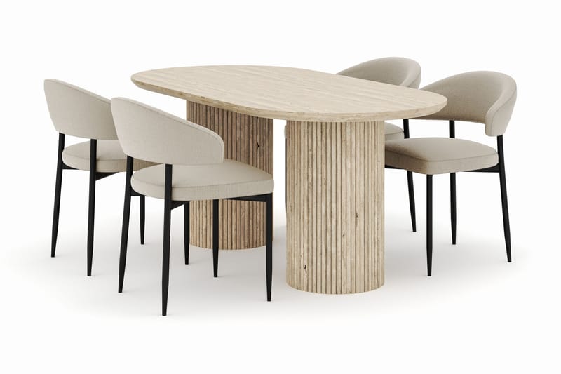 Uppveda Ovalt Matbord 180x90 cm med 4 Sawako Stolar - Beige - Products - Möbler - Bord & matgrupp - Matgrupp