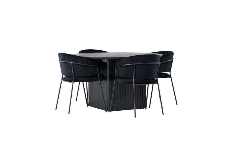 Matilda Matgrupp 130 cm Rund med 4 Selma Stolar - Svart - Products - Möbler - Bord & matgrupp - Matgrupp