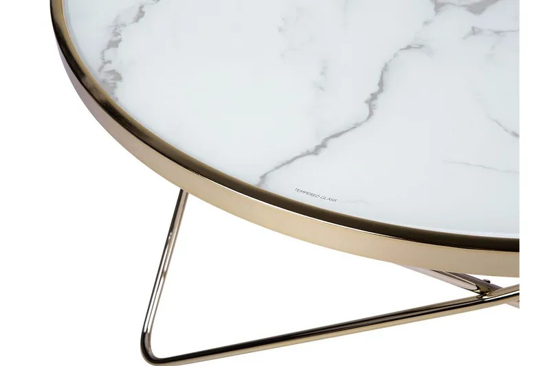 Meerah Soffbord 80 cm Runt Marmormönster - Glas/Vit/Guld - Products - Möbler - Bord & matgrupp - Marmorbord