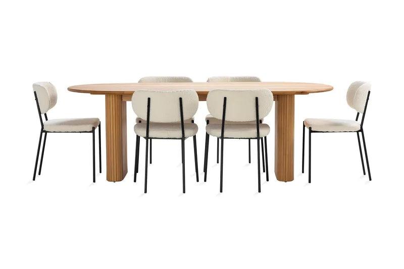 Noira Matbord 220 cm Massiv Ek med 6st Gemmiano Matstol - Natur - Products - Möbler - Bord & matgrupp - Matgrupp