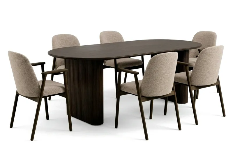 Noira Matgrupp förlängningsbart 160-220 cm Rökt Ek med 6 Reciclar Matstolar - Rökt ek - Products - Möbler - Bord & matgrupp - Matgrupp