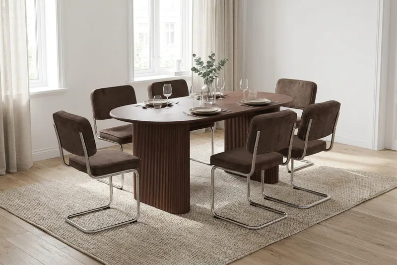 Noira Matgrupp rektangulärt 180 cm Valnöt med 6 Milva Matstolar - Valnöt - Products - Möbler - Bord & matgrupp - Matgrupp