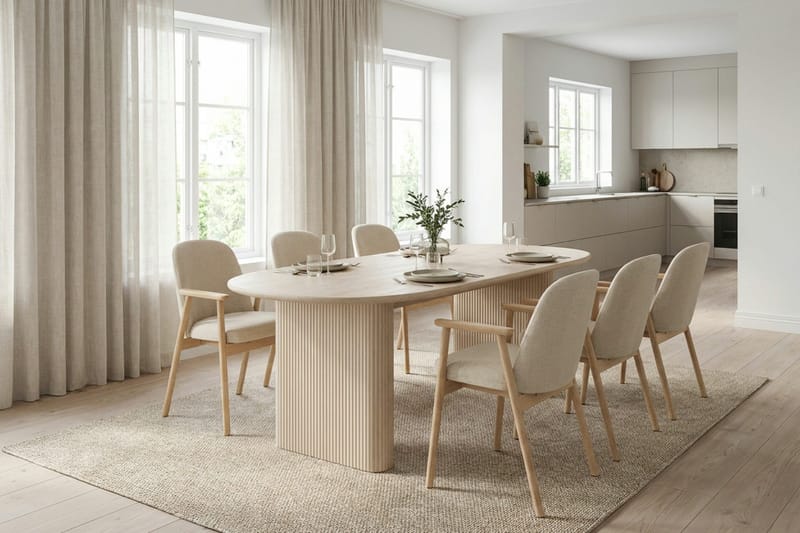 Noira Matgrupp rektangulärt 180 cm Vitlaserad med 6 Reciclar Matstolar - Vitlaserad - Products - Möbler - Bord & matgrupp - Matgrupp