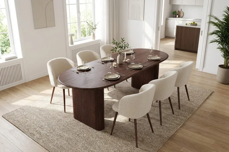 Noira Matgrupp rektangulärt 220 cm Valnöt med 6 Greya Matstolar - Valnöt/Vit - Products - Möbler - Bord & matgrupp - Matgrupp