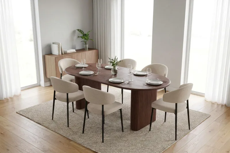 Noira Matgrupp rektangulärt 220 cm Valnöt med 6 Sawako Matstolar - Valnöt - Products - Möbler - Bord & matgrupp - Matgrupp