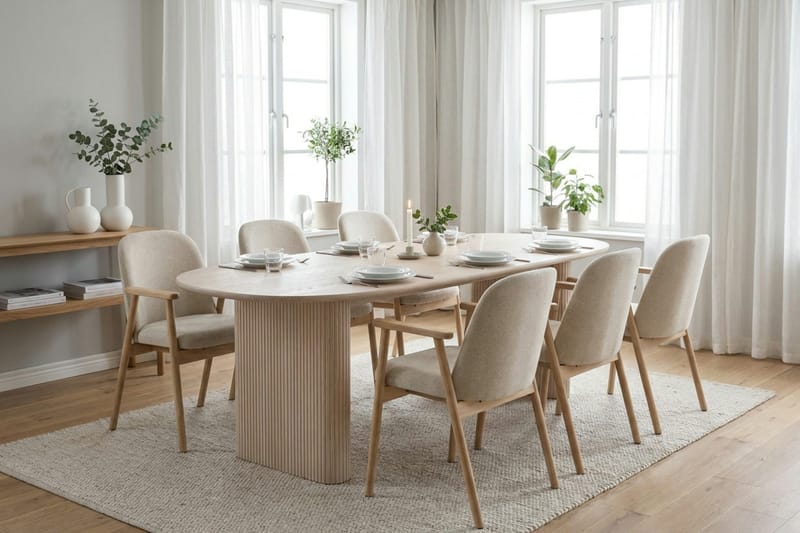 Noira Matgrupp rektangulärt 220 cm Vitlaserad med 8 Reciclar Matstolar - Vitlaserad - Products - Möbler - Bord & matgrupp - Matgrupp