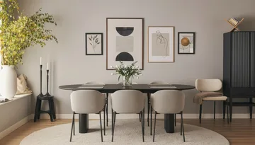 Noira Ovalt Matbord 220 cm med 6 Filip Matstolar - Svart / Taupe Bouclé - Products - Möbler - Bord & matgrupp - Matgrupp