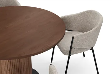 Noira Runt Litet Matbord Massiv Valnöt 120 cm med 4 Filip Matstolar - Brun / Taupe Bouclé - Products - Möbler - Bord & matgrupp - Matgrupp