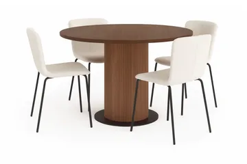 Noira Runt Litet Matbord Massiv Valnöt 120 cm med 4 Katy Matstolar - Brun / Vit Bouclé / Metallben Svart - Products - Möbler - Bord & matgrupp - Matgrupp