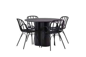 Olivia Matgrupp 110 cm Rund med 4 Dyrön Stolar - Svart - Products - Möbler - Bord & matgrupp - Matgrupp