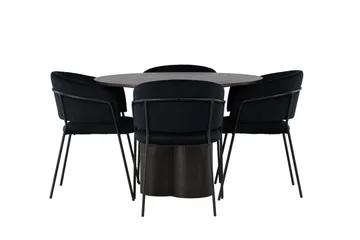 Olivia Matgrupp 110 cm Rund med 4 Selma Stolar - Svart - Products - Möbler - Bord & matgrupp - Matgrupp