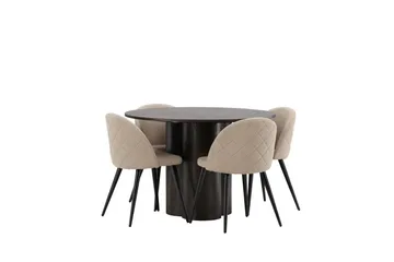 Olivia Matgrupp 110 cm Rund med 4 Velvet stolar - Beige - Products - Möbler - Bord & matgrupp - Matgrupp