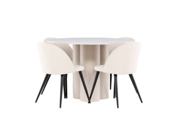 Olivia Matgrupp 110 cm Rund med 4 Velvet stolar - Beige/Beige - Products - Möbler - Bord & matgrupp - Matgrupp