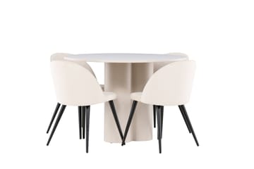 Olivia Matgrupp 110 cm Rund med 4 Velvet stolar - Beige/Beige - Products - Möbler - Bord & matgrupp - Matgrupp