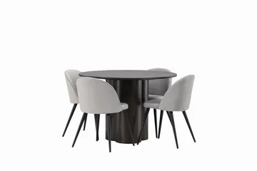 Olivia Matgrupp 110 cm Rund med 4 Velvet stolar - Grå - Products - Möbler - Bord & matgrupp - Matgrupp