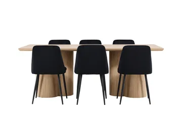 Olivia Matgrupp 210 cm Rektangulär med 6 Night stolar - Whitewash/Svart - Products - Möbler - Bord & matgrupp - Matgrupp