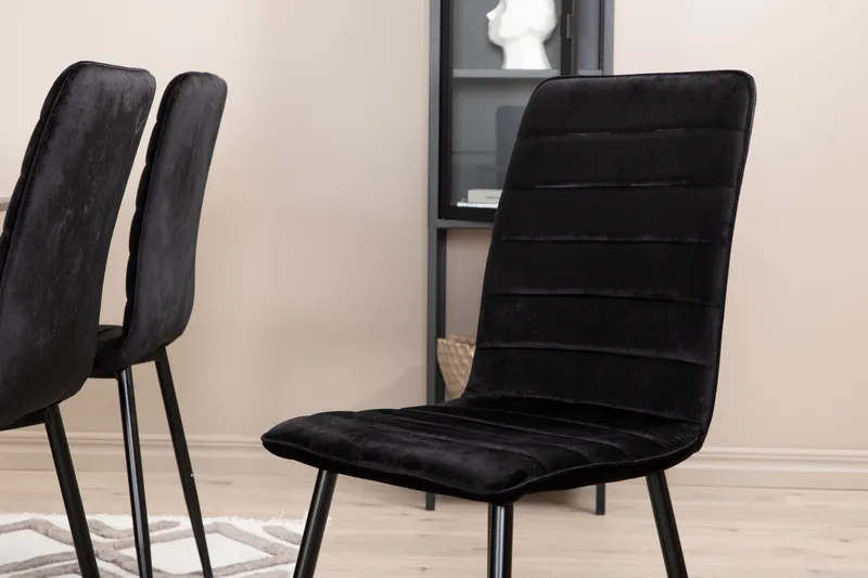 Penny Matgrupp 190 cm inkl 6 Robin Sammetsstolar - Grå/Svart - Products - Möbler - Bord & matgrupp - Matgrupp