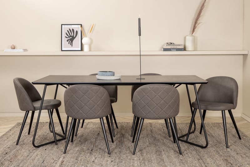 Petra Matgrupp 190 cm Rektangulär med 6 Velvet stolar - Svart - Products - Möbler - Bord & matgrupp - Matgrupp