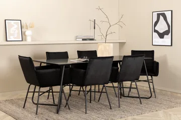 Petra Matgrupp 190 cm Rektangulär med 6 Petra stolar - Svart - Products - Möbler - Bord & matgrupp - Matgrupp