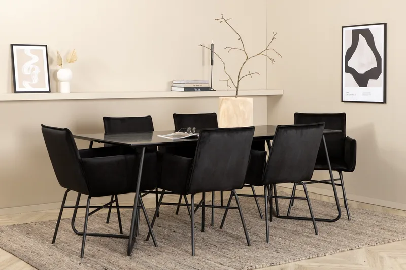 Petra Matgrupp 190 cm Rektangulär med 6 Petra stolar - Svart - Products - Möbler - Bord & matgrupp - Matgrupp