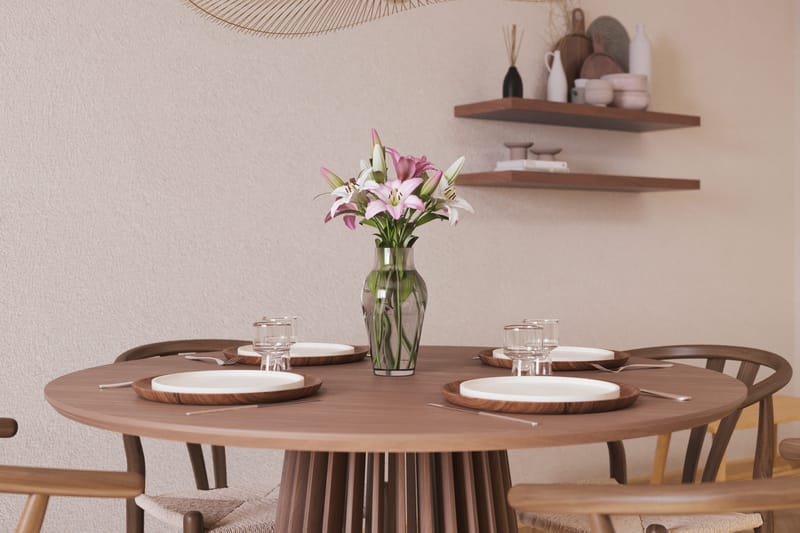 Peyra Matgrupp 120 cm Rund med 4 Dastoori Matstol - 2220070-4,1893317-1 - Valnöt / Brun / Beige - Products - Möbler - Bord & matgrupp - Matgrupp