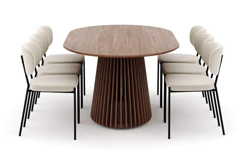 Peyra Ovalt Matbord 200 cm med 6 Gemmiano Stolar - Valnöt - Products - Möbler - Bord & matgrupp - Matgrupp