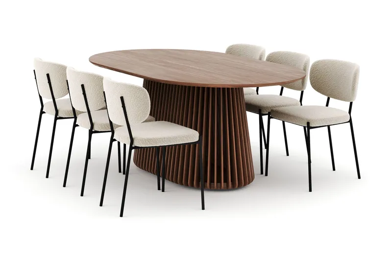 Peyra Ovalt Matbord 200 cm med 6 Gemmiano Stolar, Valnöt