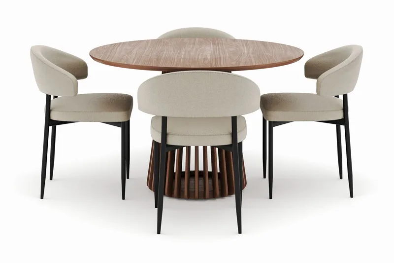Peyra Runt Matbord 120 cm med 4 Sawako Stolar - Valnöt - Products - Möbler - Bord & matgrupp - Matgrupp