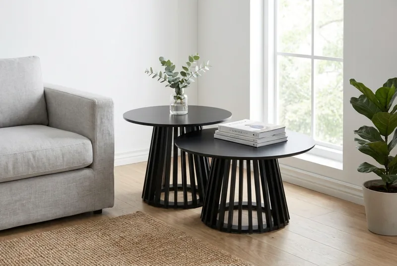 Peyra Soffbord Satsbord Runt 86/60 cm Fanér - Svart - Products - Möbler - Bord & matgrupp - Soffbord