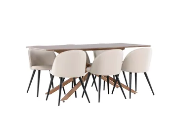 Piazza Matgrupp 180 cm Rektangulär med 6 Velvet stolar - Mocca/Beige - Products - Möbler - Bord & matgrupp - Matgrupp
