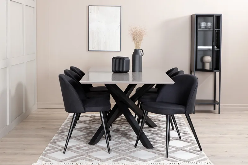 Piazza Matgrupp 180 cm Rektangulär med 6 Velvet stolar - Svart - Products - Möbler - Bord & matgrupp - Matgrupp