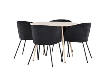 Plaza Matgrupp 100 cm Rund med 4 Berit stolar - Whitewash/Svart - Products - Möbler - Bord & matgrupp - Matgrupp