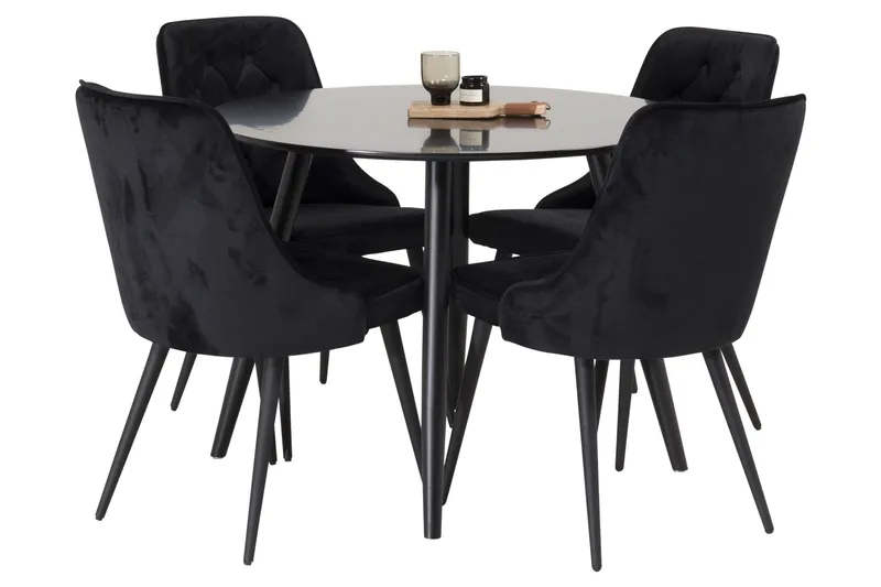 Plaza Matgrupp 100 cm Rund med 4 Velvet Deluxe stolar, Svart