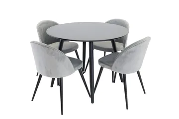 Plaza Matgrupp 100 cm Rund med 4 Velvet stolar - Svart - Products - Möbler - Bord & matgrupp - Matgrupp