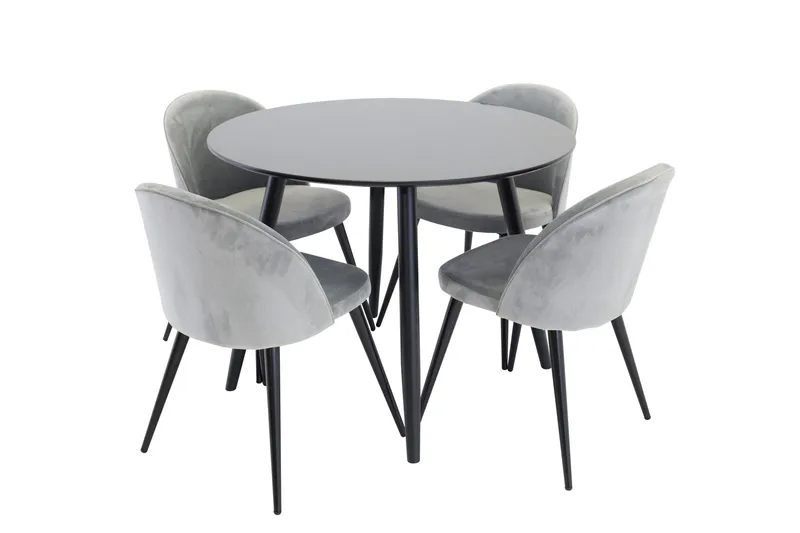 Plaza Matgrupp 100 cm Rund med 4 Velvet stolar - Svart - Products - Möbler - Bord & matgrupp - Matgrupp