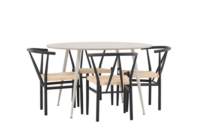 Plaza Matgrupp 120 cm Rund med 4 Alfons stolar - Beige/Svart - Products - Möbler - Bord & matgrupp - Matgrupp