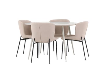 Plaza Matgrupp 120 cm Rund med 4 Modesto stolar - Beige/Beige - Products - Möbler - Bord & matgrupp - Matgrupp