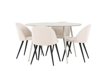 Plaza Matgrupp 120 cm Rund med 4 Velvet stolar - Beige/Beige - Products - Möbler - Bord & matgrupp - Matgrupp