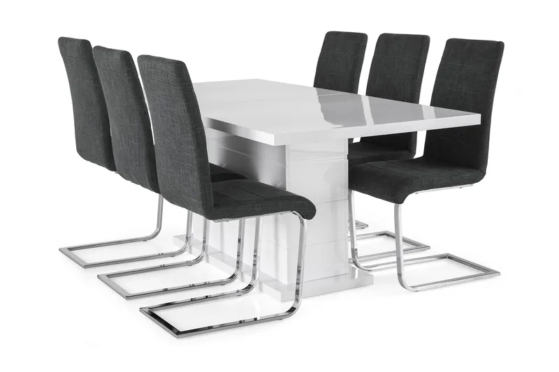 Ratliff Förlängningsbar Matgrupp 180 cm med 6 Cibus Stol - Vit/Grå/Krom - Products - Möbler - Bord & matgrupp - Matgrupp