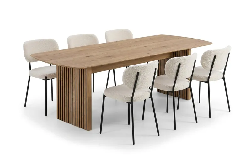 Richeto Matbord 180 cm med 6 st Gemmiano Stolar i Teddy - Brun, Vit - Products - Möbler - Bord & matgrupp - Matgrupp