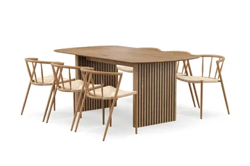 Richeto Matbord 180 cm med 6 Winston Matstolar - Naturlig finish / Beige / Metallben Ek - Products - Möbler - Bord & matgrupp - Matgrupp