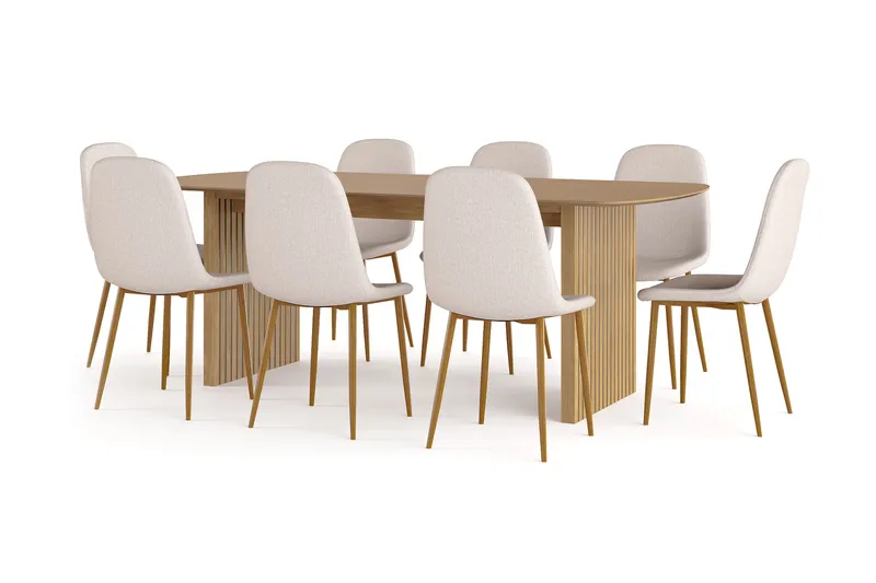 Richeto Matbord 210 cm ek +  8 st Nibe stol beige med ek ben - Ek - Products - Möbler - Bord & matgrupp - Matgrupp
