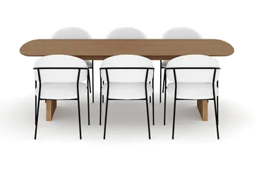 Richeto Matbord 240 cm med 6 Karol Matstolar - Naturlig finish / Vit Bouclé - Products - Möbler - Bord & matgrupp - Matgrupp