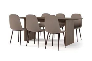 Richeto Matbord Rökt Ek 210 cm valnöt +  6 st Nibe stol brun med valnöt ben - Brun - Products - Möbler - Bord & matgrupp - Matgrupp