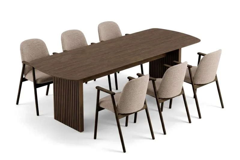 Richeto Matgrupp 210 cm med 6 Reciclar Matstolar - Rökt ek - Products - Möbler - Bord & matgrupp - Matgrupp