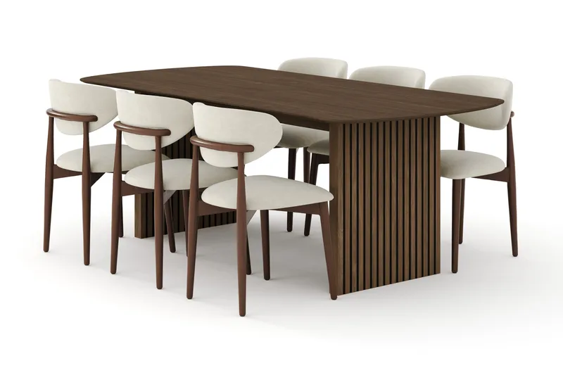 Richeto Matgrupp 210 cm Rökt ek med 6 Molly Matstolar - Rökt ek/Beige - Products - Möbler - Bord & matgrupp - Matgrupp