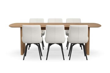 Richeto Matgrupp 240 cm med 6 Mora Snurrstolar - Naturlig finish/Ljusbeige - Products - Möbler - Bord & matgrupp - Matgrupp
